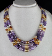Natural Citrine Amethyst Faceted Multi Beads 3 L 561 Carats Gemstone Necklace - £114.52 GBP