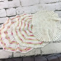 Vintage Hand Crocheted Doilies Lot Of 3 Oblong Cream-Colored Round Pink Decor  - £11.86 GBP
