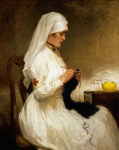 painting Giclee Red Cross Young Beautiful Woman Nurse Knitting Print Canvas - £9.02 GBP+