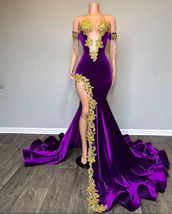 Off the Shoulder Tassel Prom Dresses Dubai Fashion Applique Purple Eveni... - £180.94 GBP