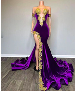 Off the Shoulder Tassel Prom Dresses Dubai Fashion Applique Purple Evening Gown  - $229.00