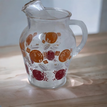 glass juice pitcher with oranges/tomatoes design Mid Century Vintage - $8.86