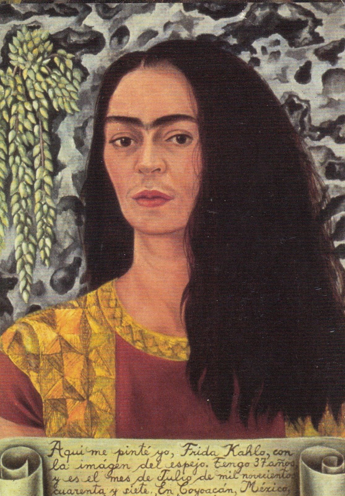 Primary image for Frida Kahlo Illustrated Postcard - Self Portrait - Posted from Mexico to USA