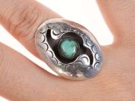 Sz6.25 Vintage Native American sterling/turquoise shadowbox ring - £59.36 GBP