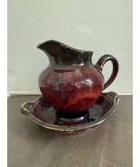 Edgecomb Pottery Burgundy Drip Pitcher &amp; Charger - Excellent Condition! - $68.31 CAD