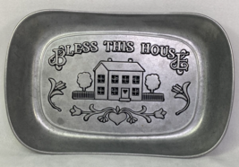 Vintage WILTON PEWTER Bread Serving Tray BLESS THIS HOUSE 11&quot; X 7&quot; - $8.50