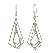 Solid Sterling Silver Art Deco Geometric Concentric Tear Drop Dangle Ear... - £14.21 GBP