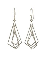 Solid Sterling Silver Art Deco Geometric Concentric Tear Drop Dangle Ear... - £14.07 GBP