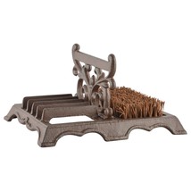 Cast Iron Boot Scraper &amp; Brush Antique Brown Scroll Leaf Design NEW - $69.99