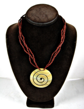 Spiral Mother Of Pearl Shell Vintage Pendant Necklace Brown Seed Beads Glass - £19.56 GBP
