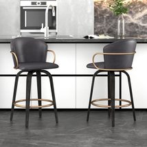 Mid-Century Faux Leather, Wood and Metal 26&quot; Counter Stool with Swivel, Set of 2 - £354.48 GBP