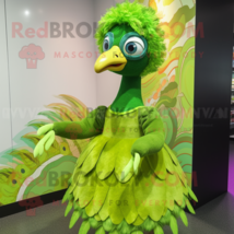 Lime Green Peacock mascot costume character dressed with a Blouse and Brooches - £1,007.01 GBP