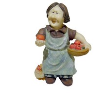 Bisque Ceramic Vintage 6” Tall Lady Tomatoes Basket Chickens Harvest Fall Smile - £8.87 GBP