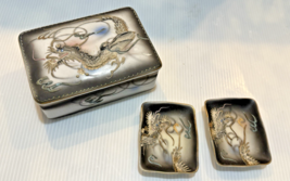 Japanese Dragonware Moriage Trinket / Cigarette Box 2 Matching Mini Dishes - $17.10