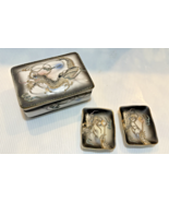 Japanese Dragonware Moriage Trinket / Cigarette Box 2 Matching Mini Dishes - $314.82 MXN