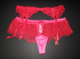 NWT Victoria&#39;s Secret Very Sexy Red Lace Garter Belt M/L + matching Panty L - $49.99
