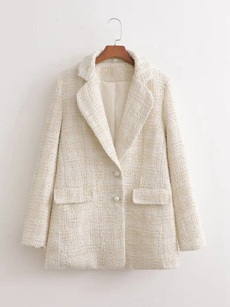 MOYATIIY   Winter Women Beige Tweed Coat Warm Thick Elegant Long Sleeve ... - £180.28 GBP