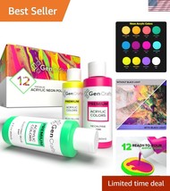 Eco-Friendly Neon Acrylic Pour Paint Set - 12 Colors for Canvas, Wood, G... - $38.50