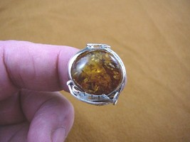 (PR-8.5-2) Orange Amber Poland .925 Sterling Calla Lily Silver Ring Size 8.5 - £43.62 GBP