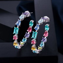 Trendy American Cubic Zirconia Crystal MultiColored Big Hoop Earrings Circle Rou - £16.33 GBP