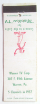 Warren TV Corp.  Warren, PA - Pennsylvania 20 Strike Matchbook Cover Abel Cable - £1.37 GBP