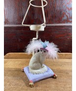Fancy White Cat Kitty Feather Hat on Purple Pillow Votive Tea Light Hold... - £11.40 GBP