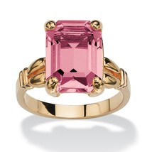 Womens 14K Gold Plated Birthstone Emerald Cut Rose Zircon Ring Size 5 6 7 8 9 10 - £64.33 GBP