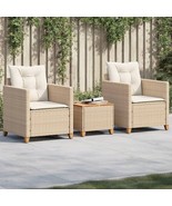 vidaXL 3 Piece Bistro Set with Cushions Beige Poly Rattan Acacia Wood - $338.49