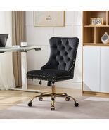 A And A Velvet Tufted Office Chair With Gold Metal Base Black - $155.99