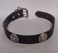 Nebraska Cornhuskers Dog Collar Black Leather Silver N Conchos 12&quot; - 16&quot; - £23.08 GBP