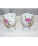Vintage Japan Porcelain 2 Footed Egg Cups Pink Roses - $24.74