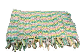 Hand Crochet Baby Blanket Throw Pastel Colors Afghan Lap 40x36 inch Vintage - £9.47 GBP