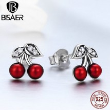 100% Bijoux 925 Sterling Silver Sweet Red Cherry Fruit Enamel Stud Earrings For  - £15.88 GBP