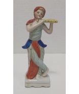 Vtg Bavarian Woman Playing Flute Recorder Porcelain Figurine Occupied Japan - £9.98 GBP