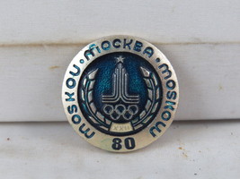 1980 Moscow Summer Olympics Pin - Official Logo on Blue- Stamped Pin - $15.00