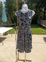 NWOT ALFANI BLUE&amp;BLACK PRINT DRESS W BELT S - £22.05 GBP