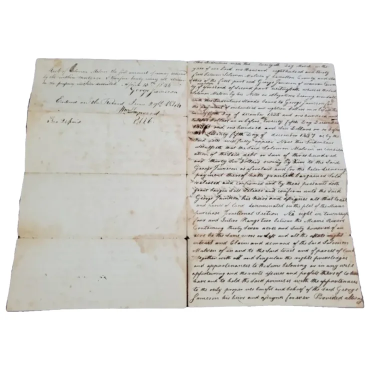 Original Deed of Mortgage 1833 Warren County Ohio  Solomon Melvin George... - £54.75 GBP