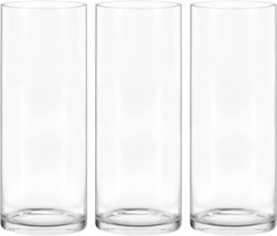 10 Inch Tall Cylinder Vases,Set Of 3 Glass Vase For Centerpieces,Clear Flower - £33.05 GBP