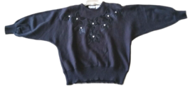 Woman&#39;s Black Sweater with Pearls Size Medium by Fantastic New York - £6.24 GBP