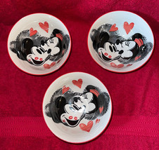 Set of 3 Disney Mickey &amp; Minnie Mouse Etched Hearts Red Soup Cereal Bowl... - £34.80 GBP