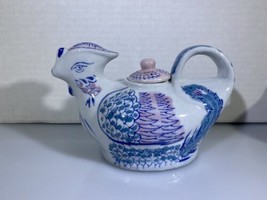 Blue And Purple Rooster Hen Chicken Ceramic Teapot - $14.01