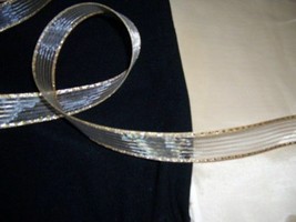10yds Gorgeous Off White Sheer Woven Ribbon W/ Metallic Silver &amp; Gold Accents - £10.07 GBP