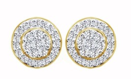 0.50ct Moissanite Rond Halo Serti Boucles D&#39;Oreilles 14K Argent Plaqué or Jaune - £75.16 GBP