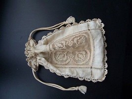 Antique Filet Lace Strip Drawstring Purse Off White For Antique Wedding Dress - £103.89 GBP