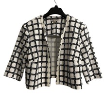 Maya Brooke Jacket Womens 18 White Black Square Print Pearl Lined Croppe... - $23.86