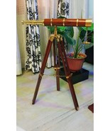 Nautical Brass &amp; Wood Telescope on wooden tripod marine Elegant Collecti... - $150.43 CAD