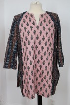 Pure J Jill MP Pink Multi Folkloric Stamped Paisley Tunic Top Cotton Linen - £26.89 GBP