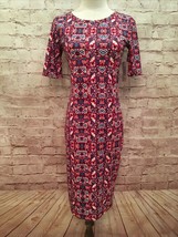 LuLaRoe Womens XXS Julia Pencil Sheath Midi Dress Red Blue Print Stretch... - £20.45 GBP