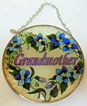 Hand Painted AMIA Floral Glass Sun Catcher &quot;Grandmother&quot; 4.5&quot; Diameter - £17.36 GBP