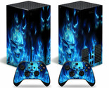 For Xbox SERIES X Console &amp; 2 Controllers Flaming Skull Vinyl Skin Wrap ... - £13.42 GBP